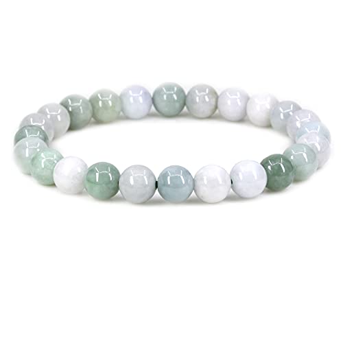 Keleny Gem Semi Precious Gemstones 8mm Natural Quartzite Stone Round Beads Crystal Stretch Bracelet 7 Inch Unisex - color: Green White Jade