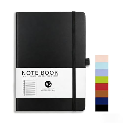 MOAXMOA Lined Journal Notebook, A5 Medium Size Leather Journals for Women Men for Writing Work Note Diary Hardcover Journal Supplies (Black) - color: Black