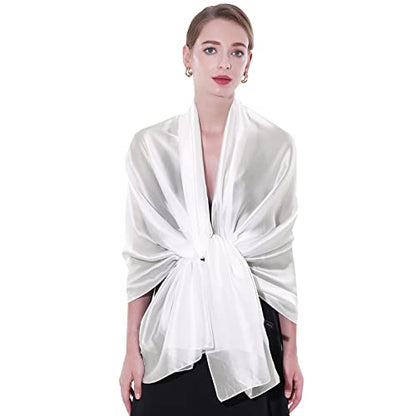 Womens Scarf Pashmina Shawls and Wraps for Evening Dresses Like Chiffon Silk Scarf for Bridal Weddings - color: White