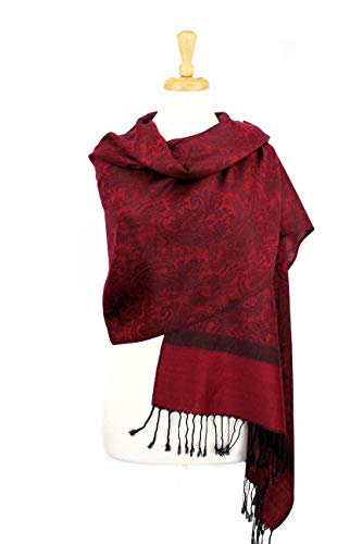 PASKMLNA Paisley Jacquard Pashmina Shawl Wrap Scarf Stole - color: Burgundy Black