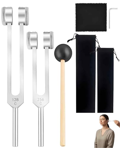 128/256Hz Weighted Tuning Fork for Healing Set, Tone Therapy Healing Instrument with Reflex Hammer for Meditation Relaxation Stress Relief