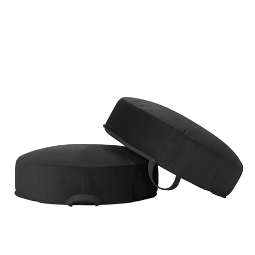 Factory Direct Partners FDP Overstuffed 16 inch Round Velvety and Vinyl Floor Cushions with Handles Flexible Seating for Home, Lounge, Yoga Studio, Deluxe Foam (2-Piece) - Onyx - color: Onyx