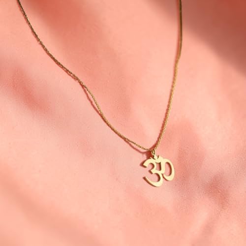 OM Symbol Necklace – Gold Color Stainless Steel Yoga Meditation Pendant for Women Men Spiritual Jewelry, 24 Inch Chain