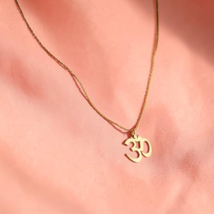 OM Symbol Necklace – Gold Color Stainless Steel Yoga Meditation Pendant for Women Men Spiritual Jewelry, 24 Inch Chain