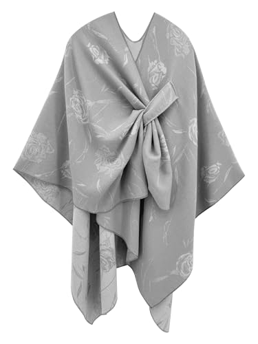 Women's Elegant Shawl Wraps, Soft Open Front Poncho Cape, Reversible Casual Cardigan Shawls for Gift Travel - color: Pearl Gray