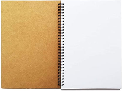 Blank Journal Notebooks Unlined Spiral Notebooks, A5 with thick kraft cover Sketch Notebooks Drawing NoteBooks Diary Memo Notepads, 100 Pages/ 50 Sheets, 8.3 x 5.7 Inches