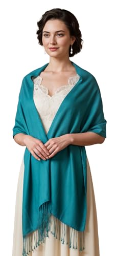 Pashmina Shawls Wraps for Women. Dress Cover Up Formal. Cashmere Feel Wrap for Evening Dress. - color: Sea Teal