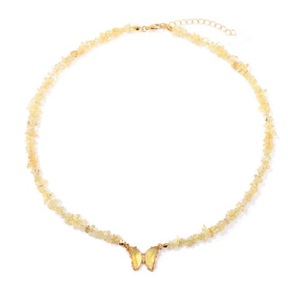 Bohemian Crystal Butterfly Necklaces Stress Relief Anxiety Yoga Pendant,Healing Natural Stone Mantra Choker for Women Teen Girls Friendship Birthday Mothers Day Gift Summer Beach Jewelry - color: Citrine