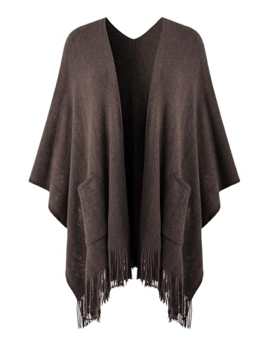 Ferand Shawl Wraps for Women, Cozy Lightweight Poncho Cape with Pockets, Warm for Fall Winter Travel - color: Brown