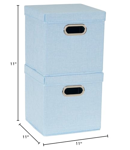 Household Essentials 816-1 Café Cube Bin Storage Set with Lids and Handles | 2 Pack, Baby Blue Linen - color: Blue