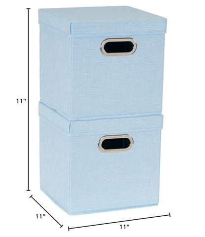 Household Essentials 816-1 Café Cube Bin Storage Set with Lids and Handles | 2 Pack, Baby Blue Linen - color: Blue