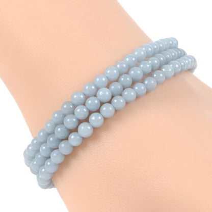 Justinstones Gem Semi Precious Gemstone 3pcs 4mm Round Beads Stretch Bracelet 6.5 Inch Unisex - color: Angelite