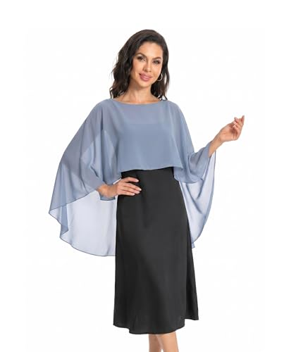 Baoqiya Women's Capelet Shawls and Wraps for Evening Dresses Soft Bridesmaid Shawl Chiffon Cape Wedding Cover Up - color: Blue Grey