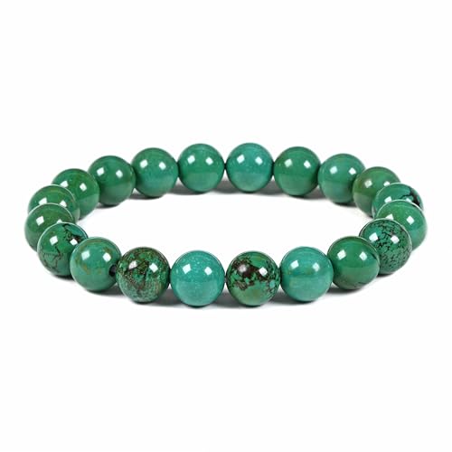 Justinstones Gem Semi Precious Gemstone 10mm Round Beads Stretch Bracelet 7 Inch Unisex - color: Dyed Green Howlite Turquoise