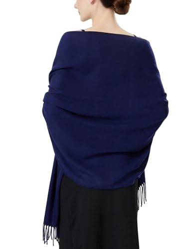 Luxurious Pashmina Feel Scarf & Shawl - Soft Solid Color Wrap for Weddings, Evening Dresses, Gifts - color: . Navy Blue