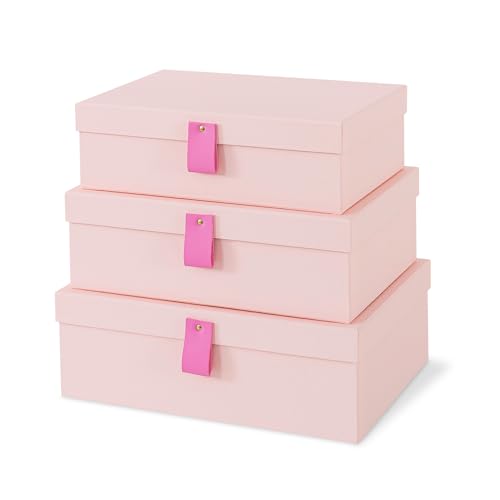 Soul & Lane Cardboard Decorative Boxes for Storage - Set of 3, Textured Memory Boxes with Lids for Home Decor, Photo Storage, and Keepsakes, Pink - color: Pink