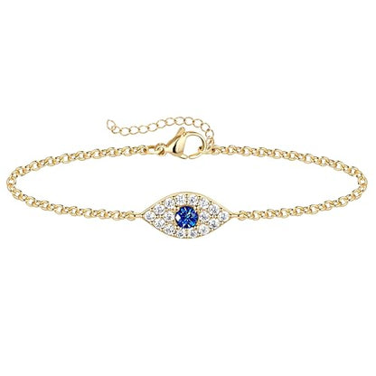 3mm Diamond Classic Tennis Bracelet for Women Dainty, Gold Jesus Cross Bracelets Trendy, 14K Gold Plated Heart/Evil Eye/Pearl/Starfish & Seashell Charm Bracelets for Women Bulk - style: Gold Plated Evileye