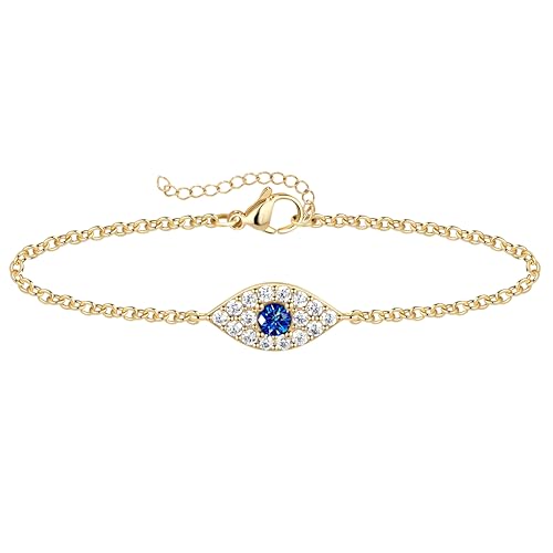 3mm Diamond Classic Tennis Bracelet for Women Dainty, Gold Jesus Cross Bracelets Trendy, 14K Gold Plated Heart/Evil Eye/Pearl/Starfish & Seashell Charm Bracelets for Women Bulk - style: Gold Plated Evileye