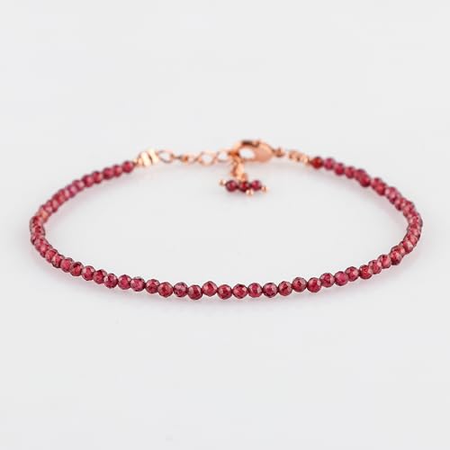 Natural Gemstone Beaded Bracelet, Microfaceted Crystals, Handmade Dainty Jewelry, Bohemian Plated Bracelet-Gift - style: Red Garnet-Stone