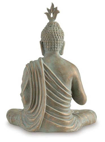 Signature Design by Ashley Hosgrove Cultural Tabletop Paper Composite Sitting Buddha Sculpture, Metallic & Green