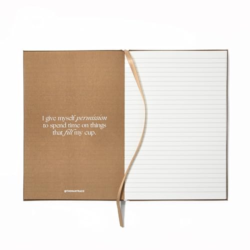 Soulwork Journal - Lined Notebook, Positive Affirmations Inside, 160 Pages, 5.6” x 8.2”, Faux Leather Fabric Hardcover, 100g Ivory Offset Paper, Lay Flat, A5, Mindfulness, Reflection (Brown)