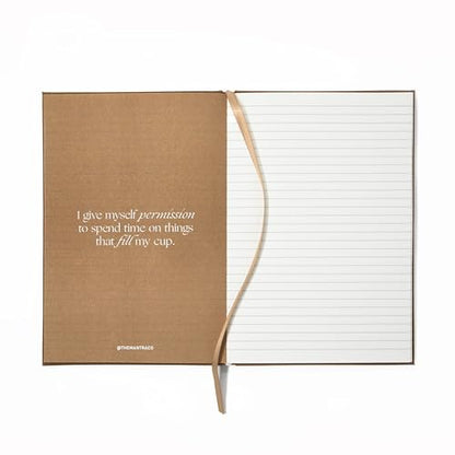 Soulwork Journal - Lined Notebook, Positive Affirmations Inside, 160 Pages, 5.6” x 8.2”, Faux Leather Fabric Hardcover, 100g Ivory Offset Paper, Lay Flat, A5, Mindfulness, Reflection (Brown)