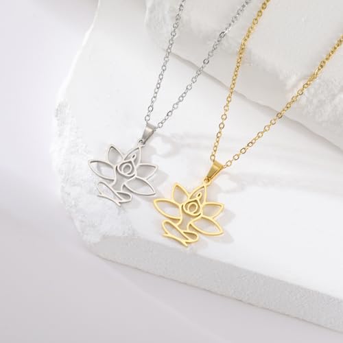 UNIFT Lotus Meditation Necklace For Women Stainless Steel Om Yoga Spiritual Symbol Hollow Out Hindu Yoga Jewelry Inspirational Amulet Gift - color: gold
