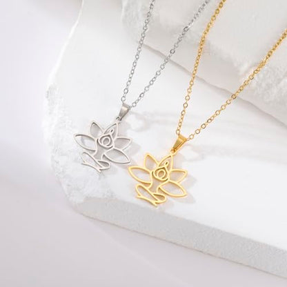 UNIFT Lotus Meditation Necklace For Women Stainless Steel Om Yoga Spiritual Symbol Hollow Out Hindu Yoga Jewelry Inspirational Amulet Gift - color: gold