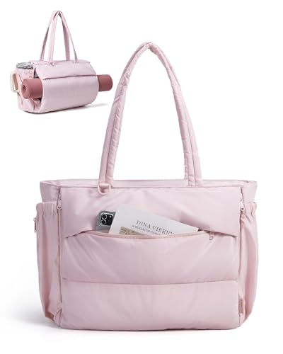 BAGSMART Yoga Tote Bag for Women with Knotted Handle, Lightweight Pilates Bag with Yoga Mat Holder, Gym Bag for Work Travel - color: Blush