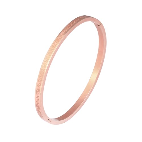 4/6/8MM Greek Key Meander Bracelet Oval Stainless Steel Bangle Cuff Gifts for Women Men - color: Rose Gold, size: 4mm