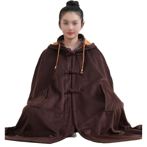 Women Men Meditation Hooded Cloak Double Layer Plush Thickened Coat Comfortable Warm Prayer Robe - color: Coffee, size: Small