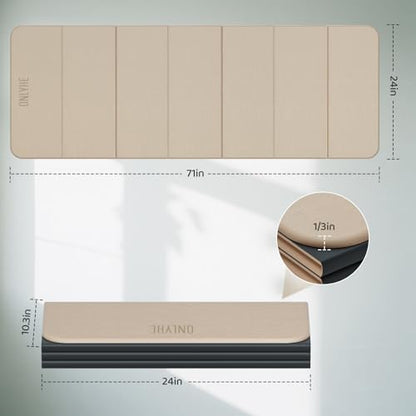 Foldable Yoga Mat Exercise Mat for Home Workout, Comfortable and Durable, 8mm Thick Portable Folding Mat, Non-Slip, Pilates Mat Thick, Outdoor Use, Meditation, Travel, Camping (71"x24" x 0.3") (Milk Coffee + Black) (Brown+Black)