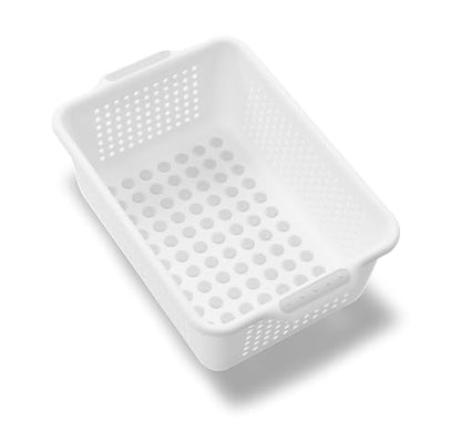 madesmart Small Storage Basket, Multipurpose Organizer with Soft-Grip Handles & Non-Slip Feet, Heavy-Duty Ventilated Design for Laundry, Bath & Kitchen, White, 12 x 8 x 4"