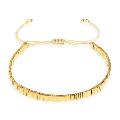 Tila Beaded Stretch Strand Bracelets for Women, Cute Boho Stackable Handmade Colorful Mixed Flat Square Beads Elastic Beach Surfer Bracelet Trendy Jewelry Friend Gift - color: Solid Gold