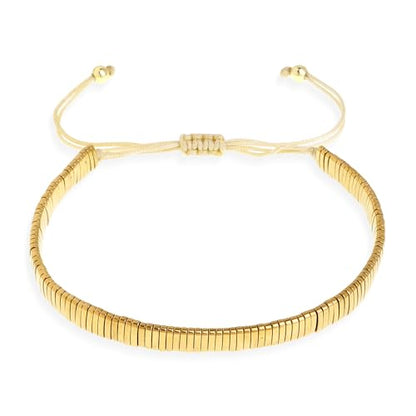 Tila Beaded Stretch Strand Bracelets for Women, Cute Boho Stackable Handmade Colorful Mixed Flat Square Beads Elastic Beach Surfer Bracelet Trendy Jewelry Friend Gift - color: Solid Gold