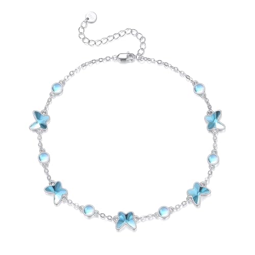 CRMAD 925 Sterling Silver Daisy/Sunflower Moonstone Anklet Daisy Flower Ankle Bracelet for Women Beach Dainty Jewelry - size: 7+2 inch, style: butterfly
