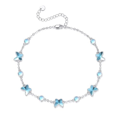CRMAD 925 Sterling Silver Daisy/Sunflower Moonstone Anklet Daisy Flower Ankle Bracelet for Women Beach Dainty Jewelry - size: 9+2 inch, style: butterfly