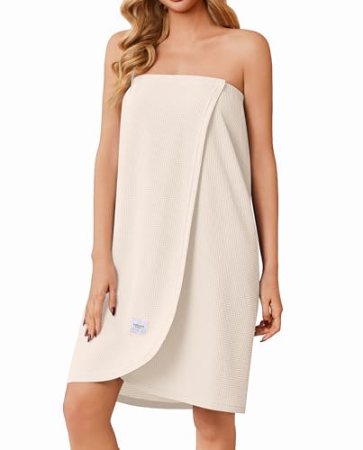 Ekouaer Waffle Robes For Women Bath Wrap Lightweight Shower Wrap 2026 Knee Length Spa Robe with Adjustable Closure S-XL - color: Beige, size: Small