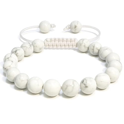 ANAYA AGATE Energy Protection Crystal Handmade Adjustable Bead Bracelet Perfect for Men, Women’s Christmas Gift - Gemstone Healing Stretch Bracelet Pulsera Para Hombre Mujer Stocking Stuffer - color: Howlite