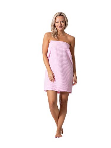 Turkish Linen Women’s Waffle Spa Body Wrap with Adjustable Closure - color: Pink, size: One Size