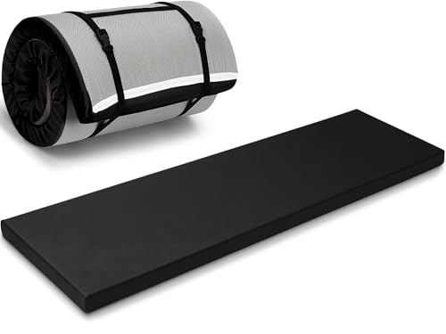 Lyrow 2 Inch 72"x24" Thick Foldable Yoga Mat with Carry Strap, Non-slip Portable Foam Gym Mat for Yoga, Pilates and Stretching - color: Black