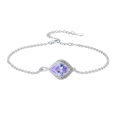 PELOVNY Celtic Knot Bracelet for Women 925 Sterling Silver Infinity Gemstone/Birthstone Bracelets Birthday Christmas Jewelry Gifts for Mom Daughter Wife - color: 02-Filigree-June Birthstone