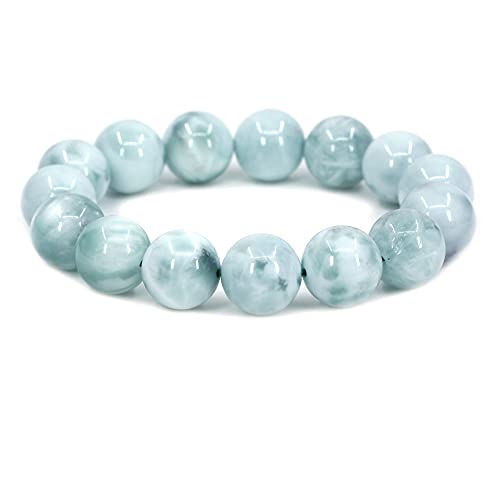 Keleny Natural Gem Semi Precious Gemstones 14mm Round Beads Crystal Stretch Bracelets 7 Inch Unisex - color: 14mm Green Angelite