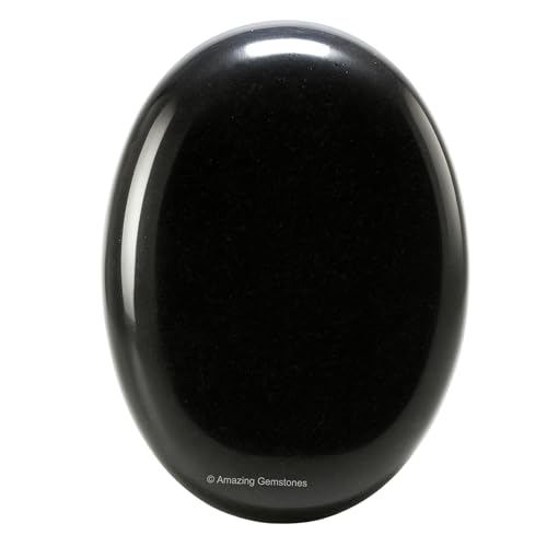 Amazing Gemstone Black Obsidian Crystals and Healing Stones - Large Palm Stone Crystals Piedra - Crystal for Good Luck, Balanced Positive Energy, Meditation - Unique Stocking Stuffers & Birthday Gift - color: Black Obsidian