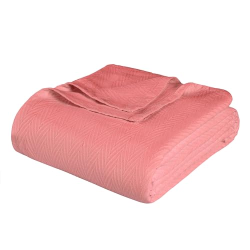 Superior Metro All-Season Cotton Blanket, Woven Blanket for Couch, Bed, Bedding, Farmhouse, Home Essentials, Cute and Cozy Bohemian Blankets, Herringbone Weave, Twin Size, Coral - color: Coral, size: Twin