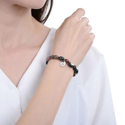 Adabele 1pc Natural Stretch Gemstone Bracelet 7mm-10mm Free Form Bead 7 Inch 7.5 Inch Healing Crystal Engergy Quartz Chakra Jewelry Women Birthday Gift - color: Grade A Indian Agate, size: 7.5 Inch (bead size 7-10mm)