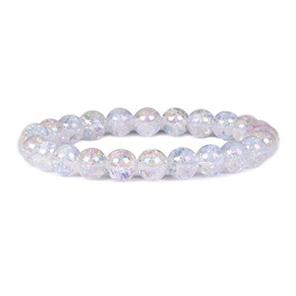 Justinstones Gem Semi Precious Gemstone 8mm Round Beads Stretch Bracelet 7 Inch Unisex - color: Aqua Aura Crackle Quartz