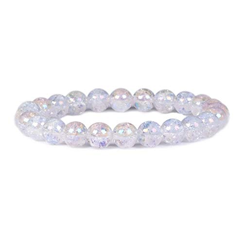 Justinstones Gem Semi Precious Gemstone 8mm Round Beads Stretch Bracelet 7 Inch Unisex - color: Aqua Aura Crackle Quartz