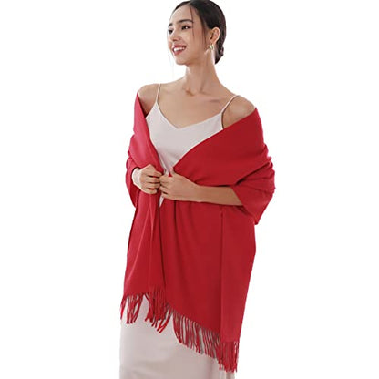 RIIQIICHY Winter Scarfs for Women Pashmina Shawls Wraps for Evening Dresses Large Warm Soft Scarves - color: Red