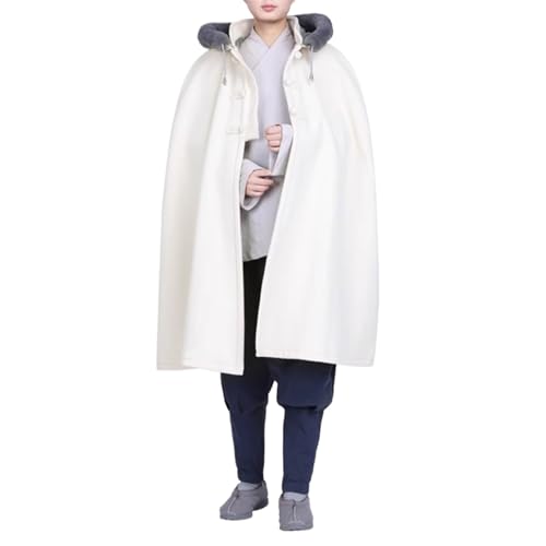 Unisex Meditation Hooded Cloak Winter Oversized Coat Double Layer Plush Poncho Cape One Size Length 100cm - color: White